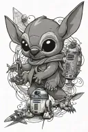 stitch and Star Wars and marvel and Harry potter tattoo design idea