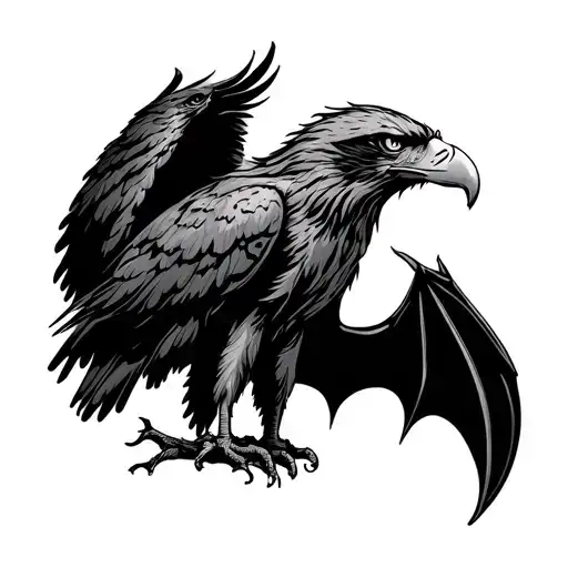 lively powerful oak on one side of which a bat on the other eagle tattoo design idea