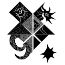 A geometric design incorporating the zodiac signs Gemini, Scorpio, and Aquarius tattoo design idea