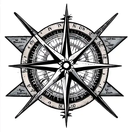 nautical chart compass rose intertwined tattoo design idea