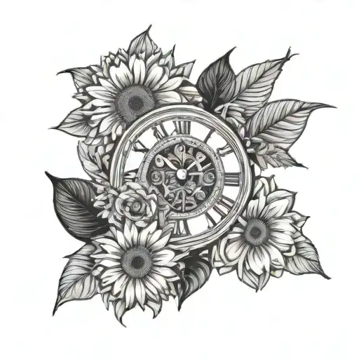 Gerbera and Clock Time tattoo design idea