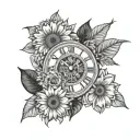 Gerbera and Clock Time tattoo design idea