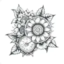 Gerbera and Clock Time tattoo design idea