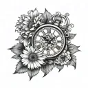 Gerbera and Clock Time tattoo design idea