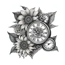 Gerbera and Clock Time tattoo design idea