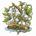 tree roots forming snow drop flower tattoo design idea