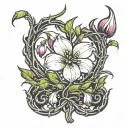 tree roots forming snow drop flower tattoo design idea