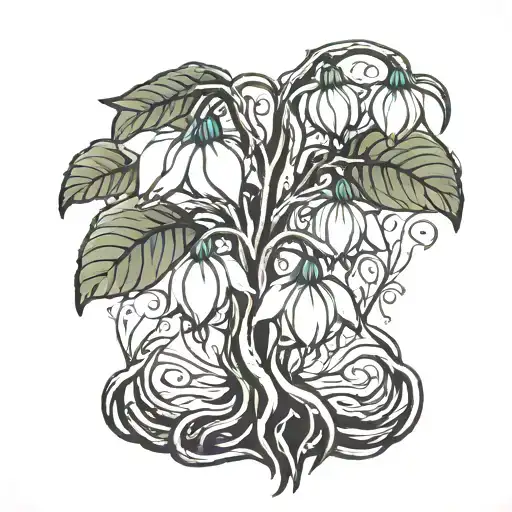 tree roots forming snow drop flower tattoo design idea