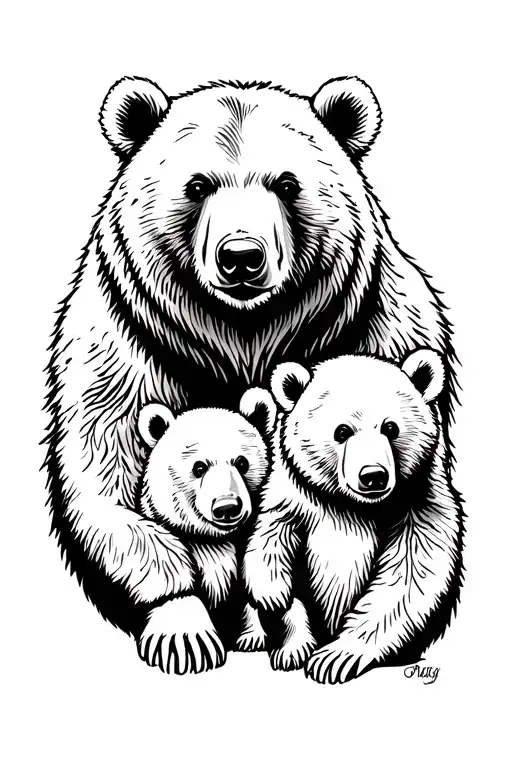 Papa Bear And Cub Grizzly Bear tattoo design idea