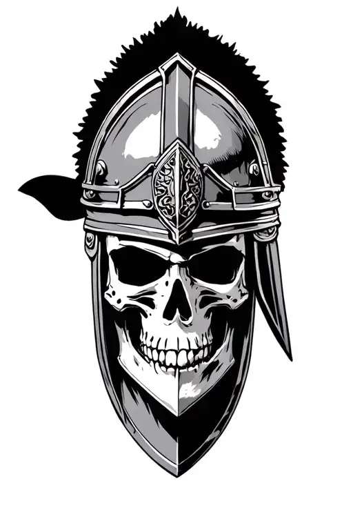 roman warrior helmet with skeleton head inside tattoo design idea
