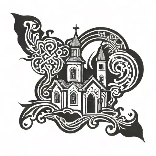 burning norwegian church tattoo design idea