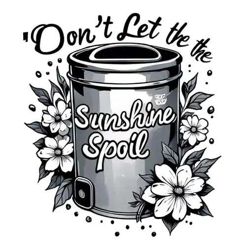 "“Don’t Let the Sunshine Spoil " A traditional style tattoo design of a vintage aluminum trash can with traditional tattoo flowers incorporated  tattoo design idea