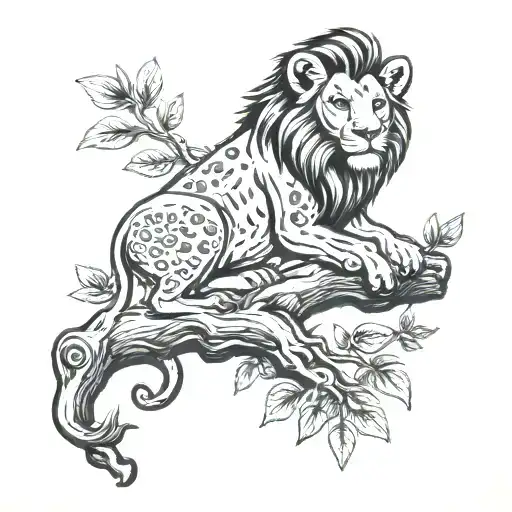 simba drawn on tree tattoo design idea