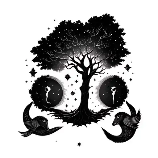 Family tree using star signs, cancer, taurus, virgo and pisces  tattoo design idea