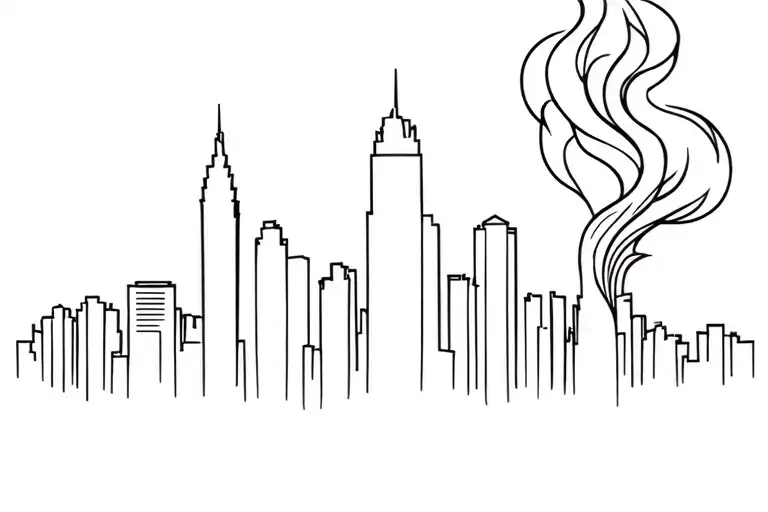 Baltimore skyline with smoke forming and 410 logo intertwined tattoo design idea