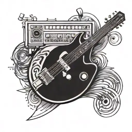 mixing desk bass guitar music stave tattoo design idea