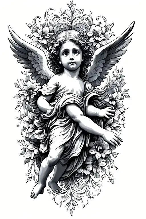 cherub reaching for a hand reaching tattoo design idea