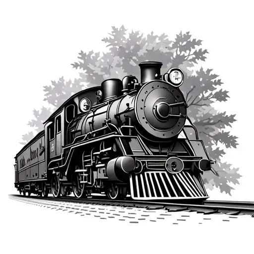 steam train in fall leaves tattoo design idea