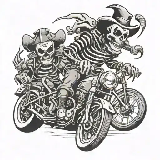 skeleton clown riding motorcycles tattoo design idea