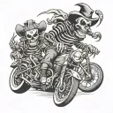skeleton clown riding motorcycles tattoo design idea
