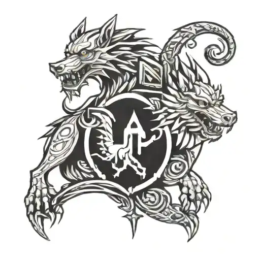 A tattoo of a hacker pentester logo incorporating elements of a dragon and wolf, symbolizing power and intelligence tattoo design idea