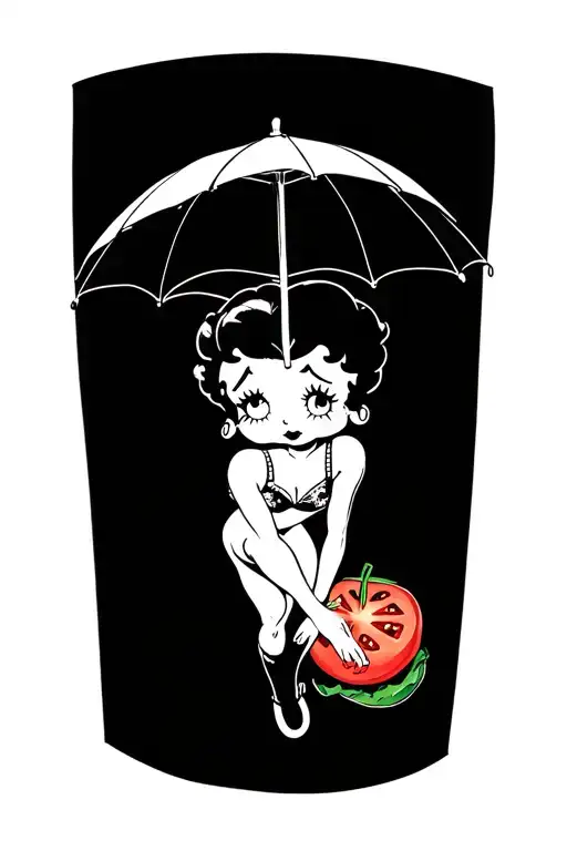 Betty boop umbrella tomato sandwich tattoo in black tattoo design idea