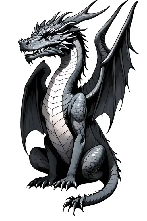 dragon sitting with wings wrapped tattoo design idea