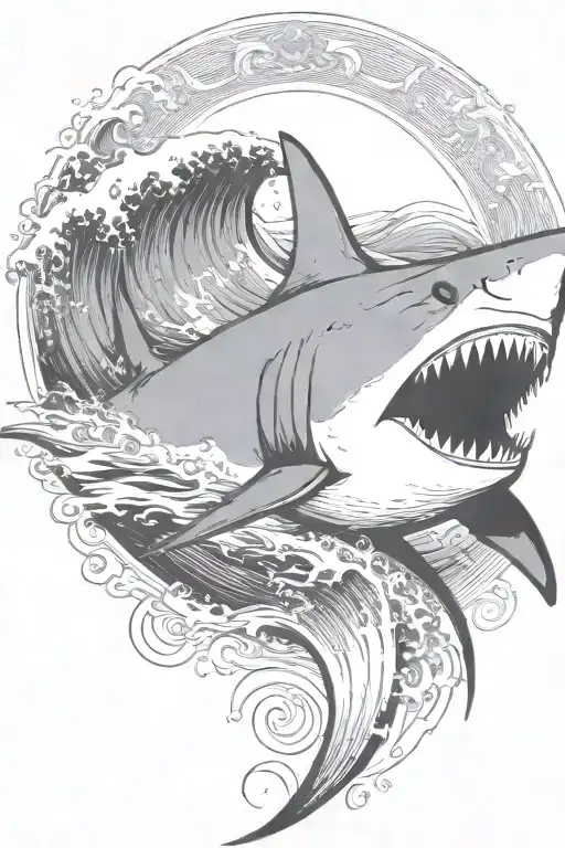 waves crashing shark tattoo design idea