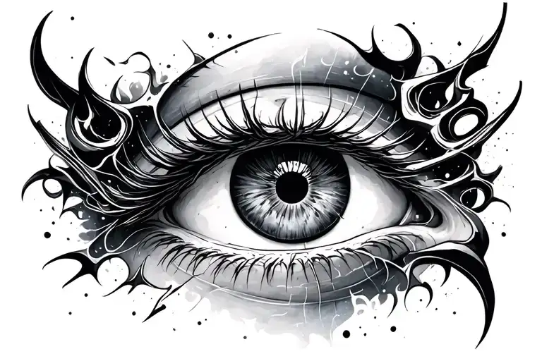 eye and chaos around it tattoo design idea