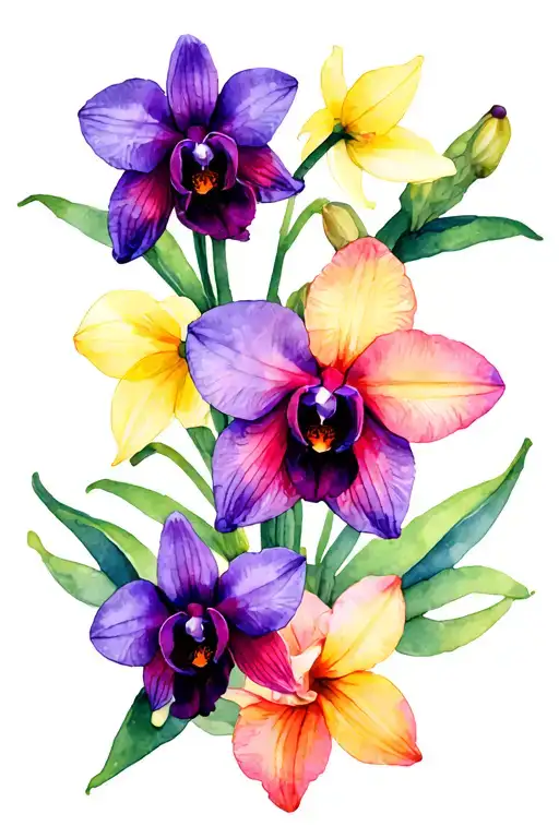 Black orchids and daffodils colour tattoo design tattoo design idea