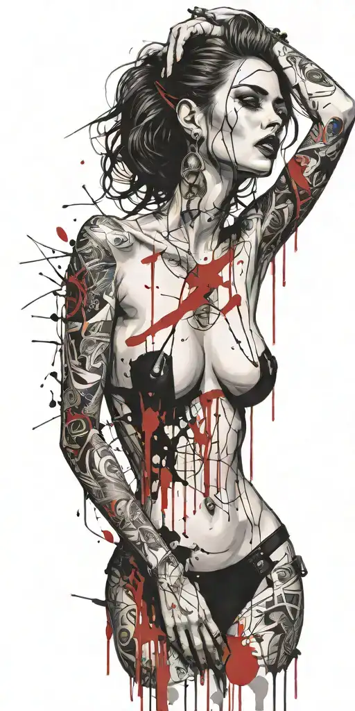 darkly alluring full nude goth girl rocking out tattoo design idea