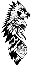 wolf and eagle and Native American warrior in the forest tattoo design idea
