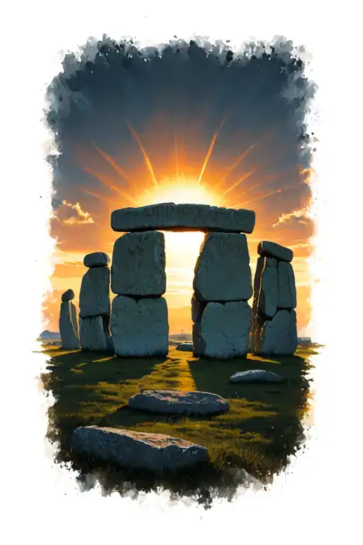 stonehenge sun setting tattoo design idea