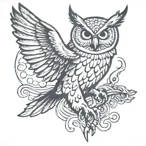 owl flying tattoo design idea