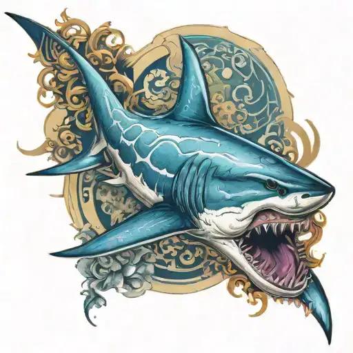 shark with mystical wisdom around it and Greek designs   tattoo design idea
