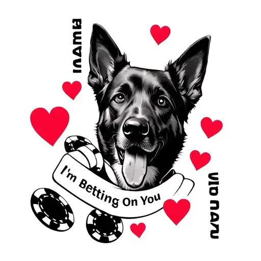 K9 of hearts with poker chips and the saying "I'm Betting On You" tattoo design idea