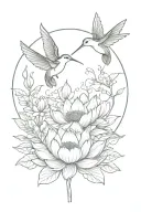 lotus flower, humming bird, tree of life intertwined tattoo design idea