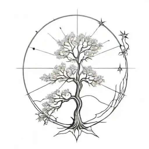 starburst sun morphed into tree tattoo design idea