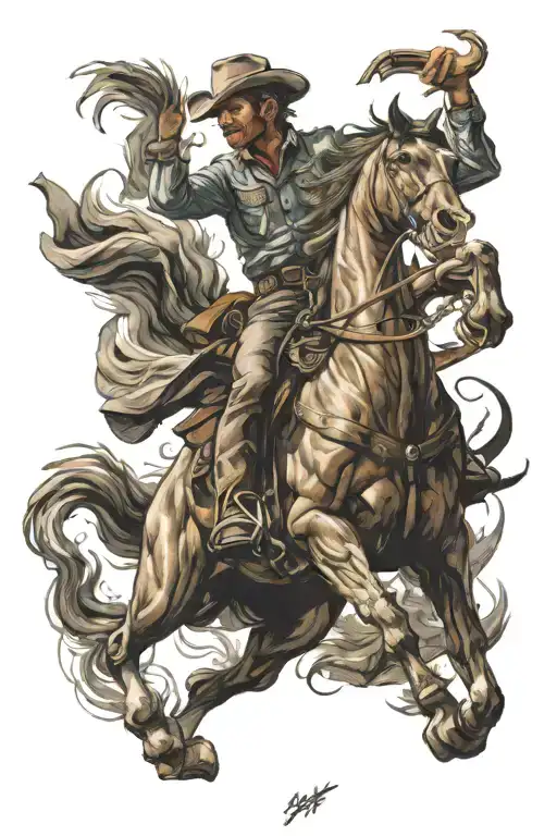 cowboy on a bucking horse galloping tattoo design idea
