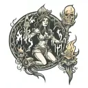 burning witch at the stake tattoo design idea