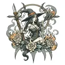 burning witch at the stake tattoo design idea