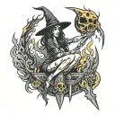 burning witch at the stake tattoo design idea