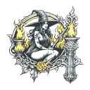 burning witch at the stake tattoo design idea