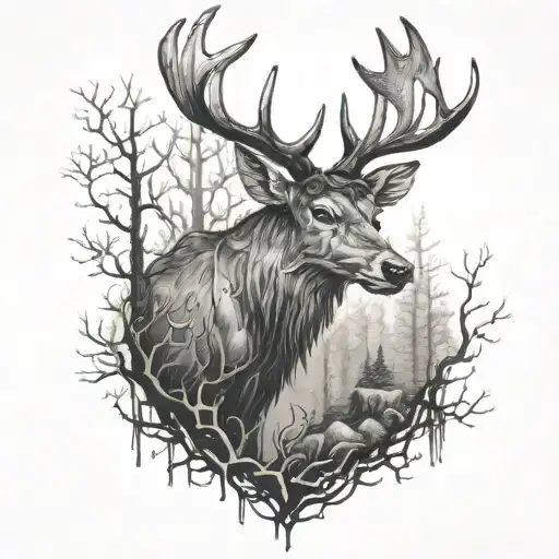 Undead Deer in Forest tattoo design idea