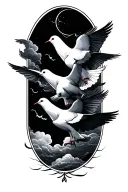 doves,  clouds, mourning tattoo design idea