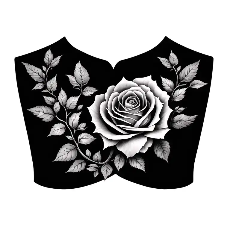 roses vines connecting from chest to shoulder neck and back tattoo design idea