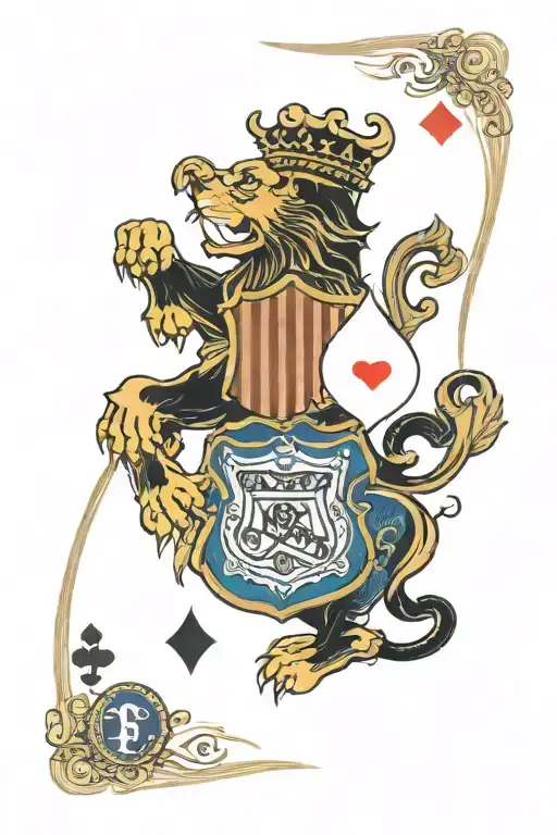 FC Barcelona club, a time symbol, a lion symbol, money, and the game of blackjack. tattoo design idea