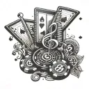 A tattoo design combining musical notes and casino chips to symbolize the client's love for music and gambling tattoo design idea