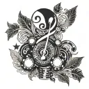 A tattoo design combining musical notes and casino chips to symbolize the client's love for music and gambling tattoo design idea