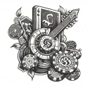 A tattoo design combining musical notes and casino chips to symbolize the client's love for music and gambling tattoo design idea